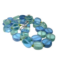 Double Strand Necklace of Blue and Green Sea Glass