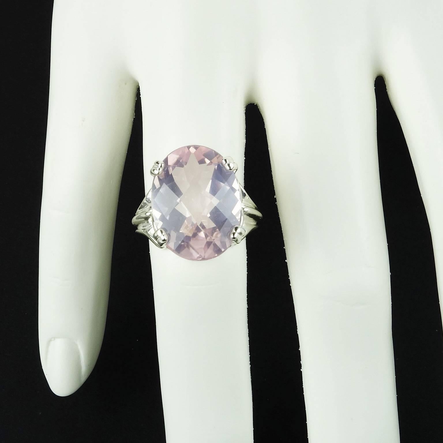  AJD Rose Quartz in Sterling Silver Ring In New Condition In Raleigh, NC