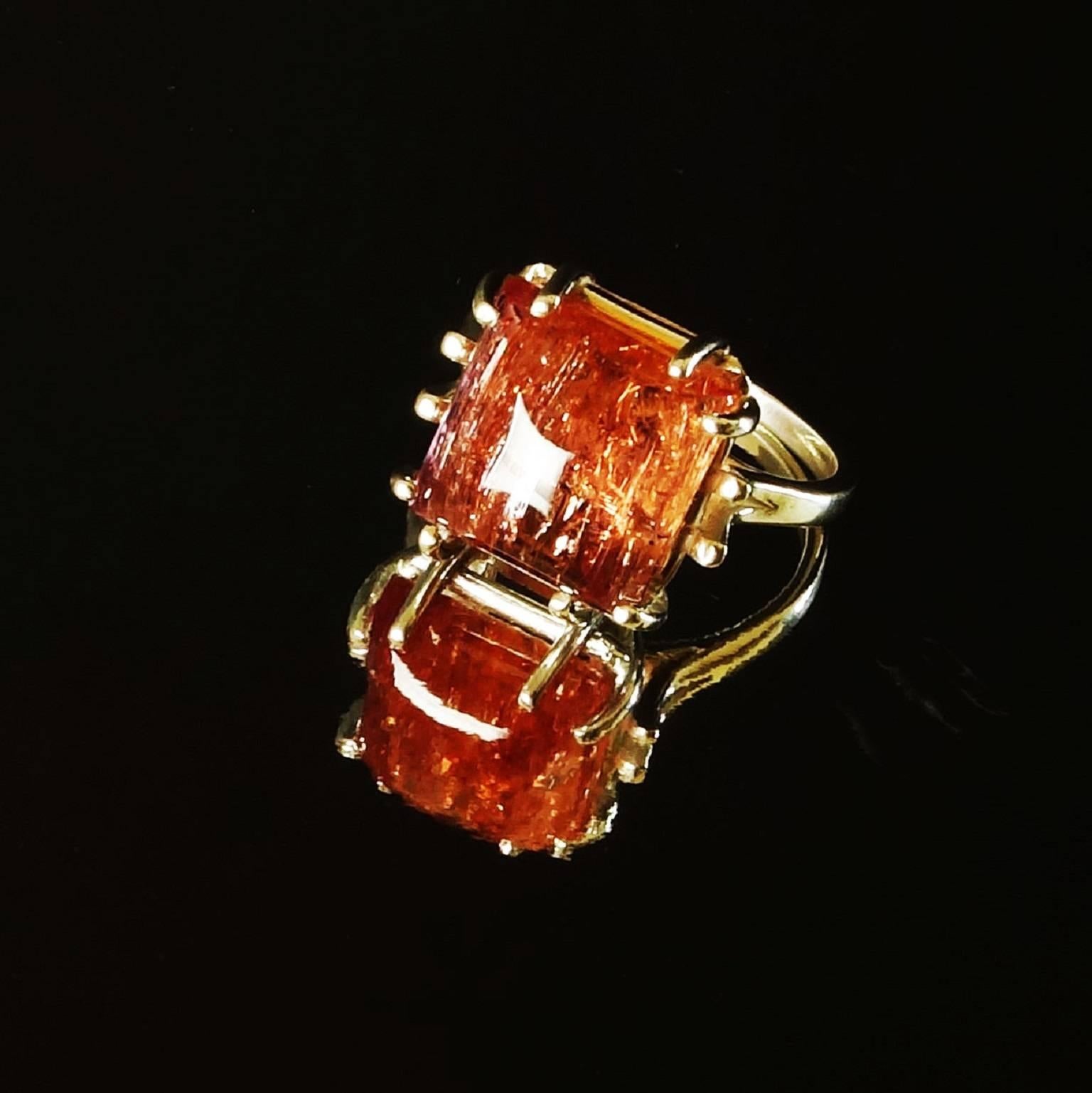 Pink/Orange Imperial Topaz Cabochon in Sterling Silver Ring In Excellent Condition In Raleigh, NC