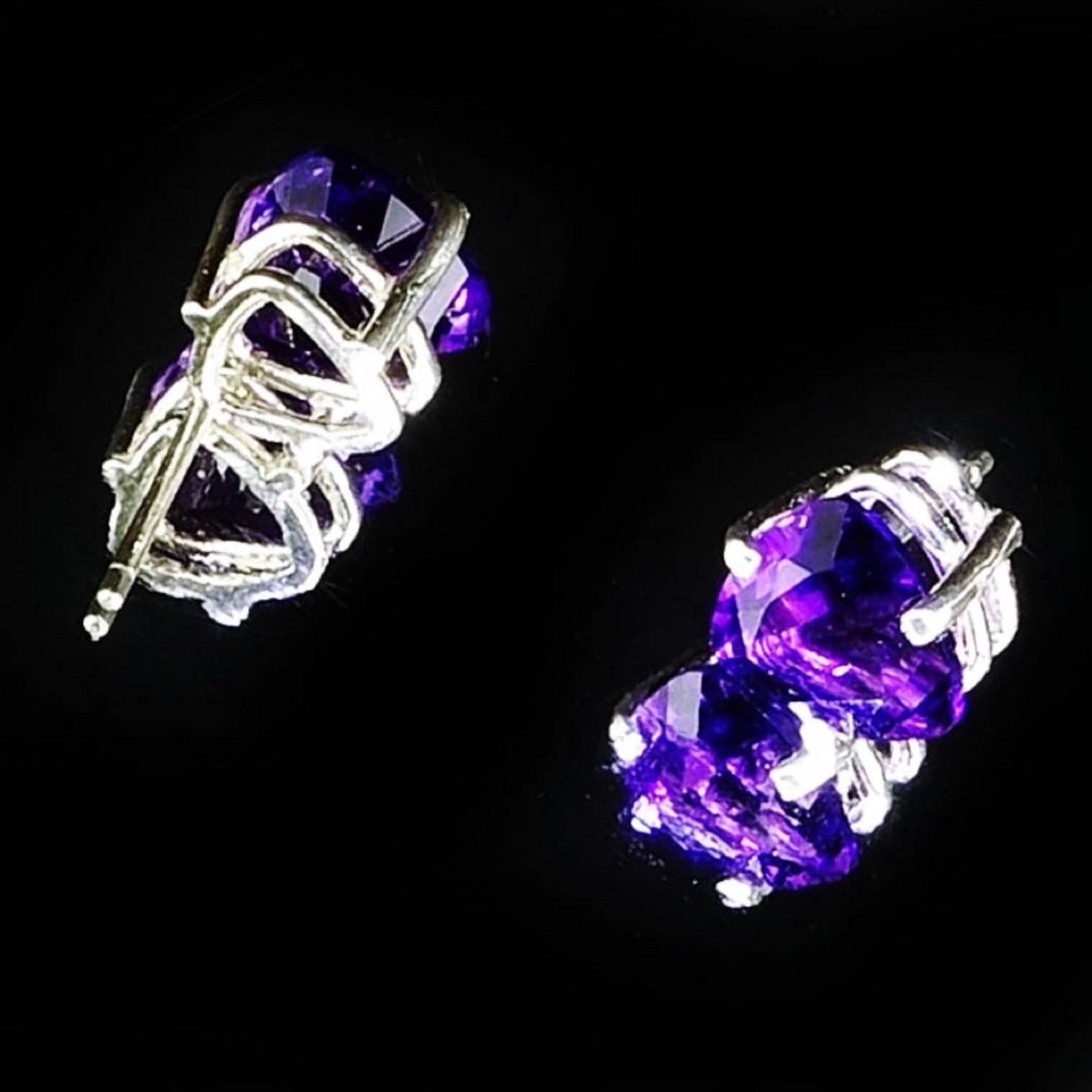 Trillion Cut Bright Purple Amethyst Trillion Stud Earrings