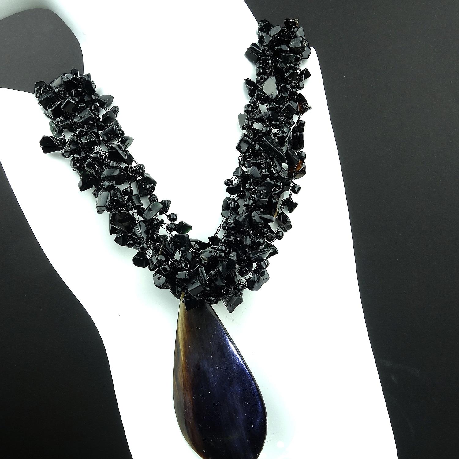 Multi Strand Polished Onyx Chip Necklace with Tassel 3