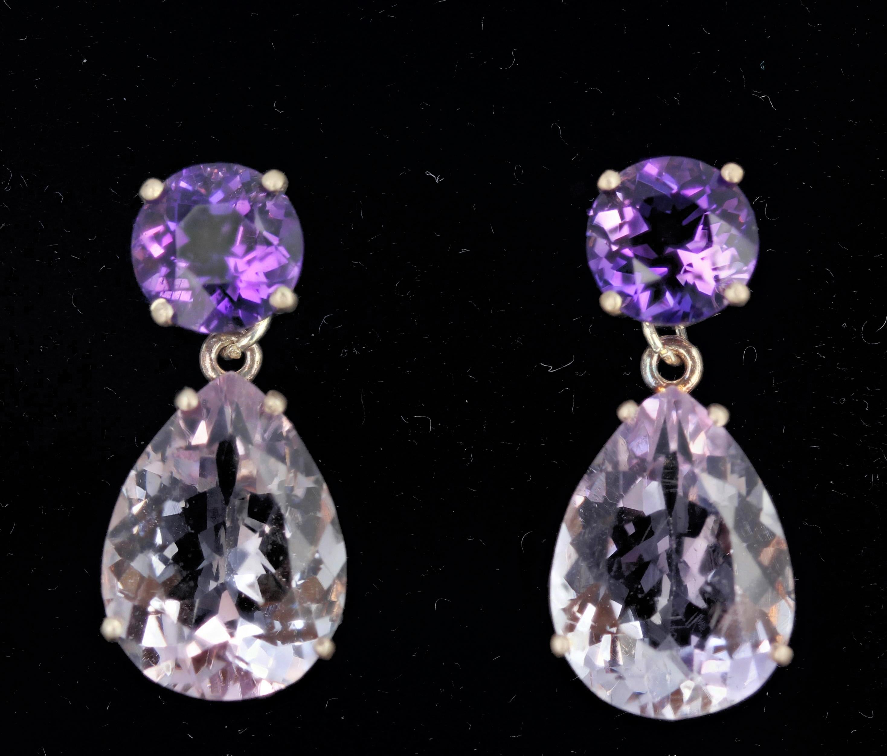 Unique Amethyst and Rose of France Amethyst Sterling Silver Stud Earrings In New Condition In Raleigh, NC