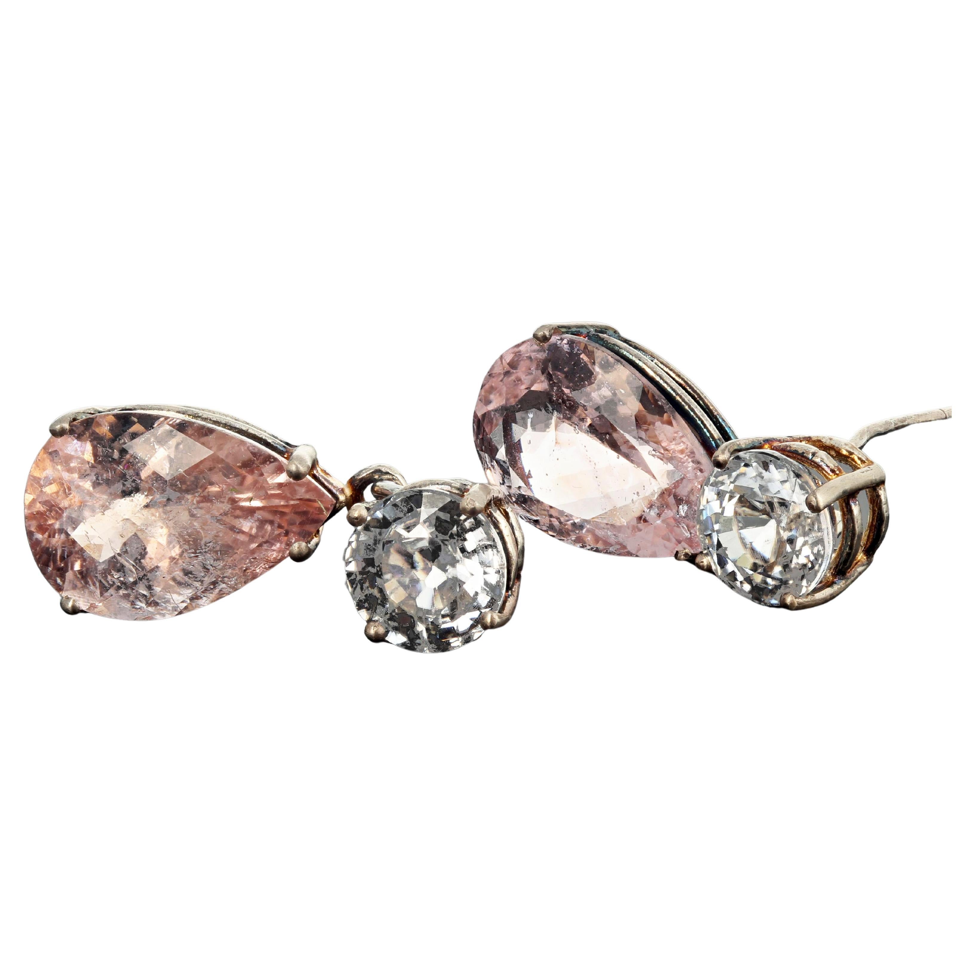 AJD Brilliant White Zircons & Fascinating Pinky Morganite Silver Stud Earrings