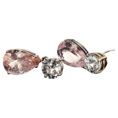 AJD Brilliant White Zircons & Fascinating Pinky Morganite Silver Stud Earrings