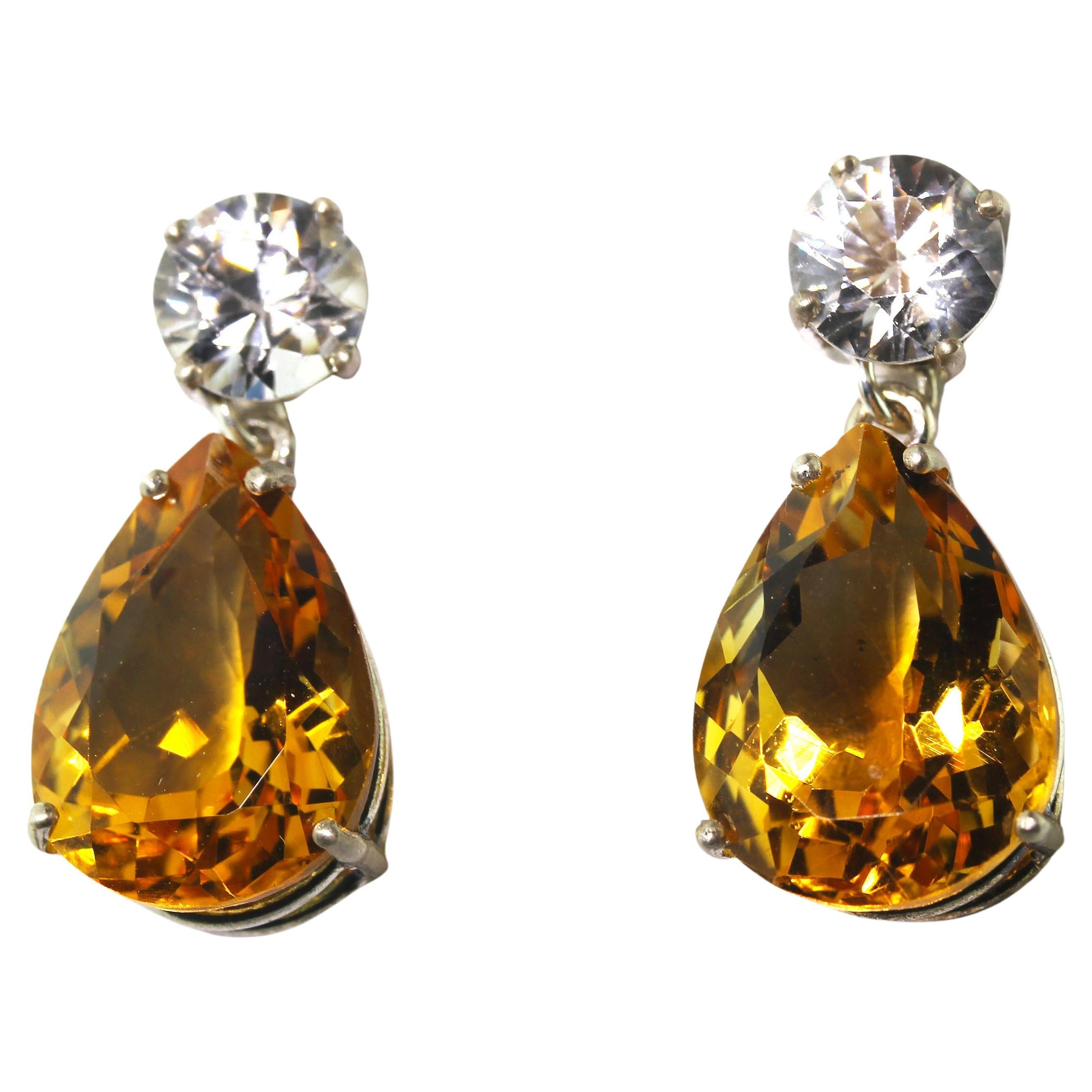 AJD Glittery 3.66Ct Natural Zircon & 15.4Cts Golden Citrine Earrings For Sale