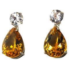 AJD Glittery 3.66Ct Natural Zircon & 15.4Cts Golden Citrine Earrings