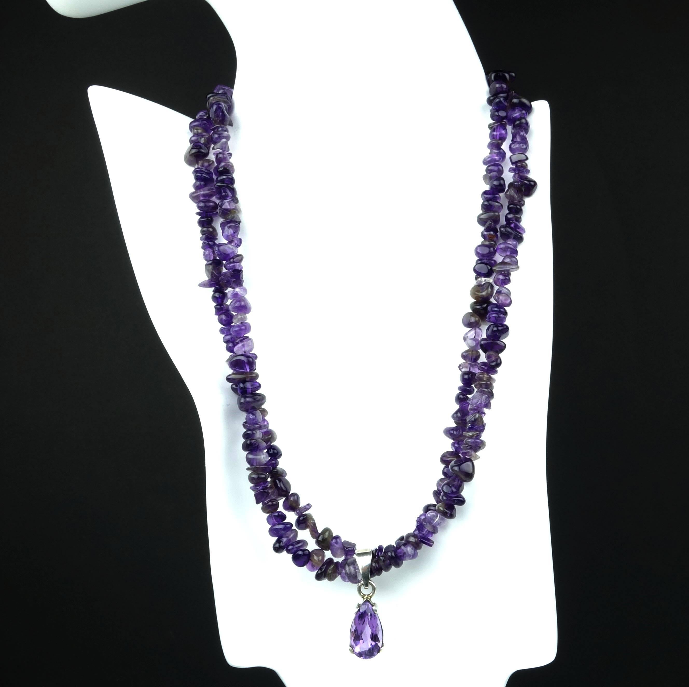 Double Strand Amethyst Necklace with Amethyst Pendant February Birthstone In New Condition In Raleigh, NC