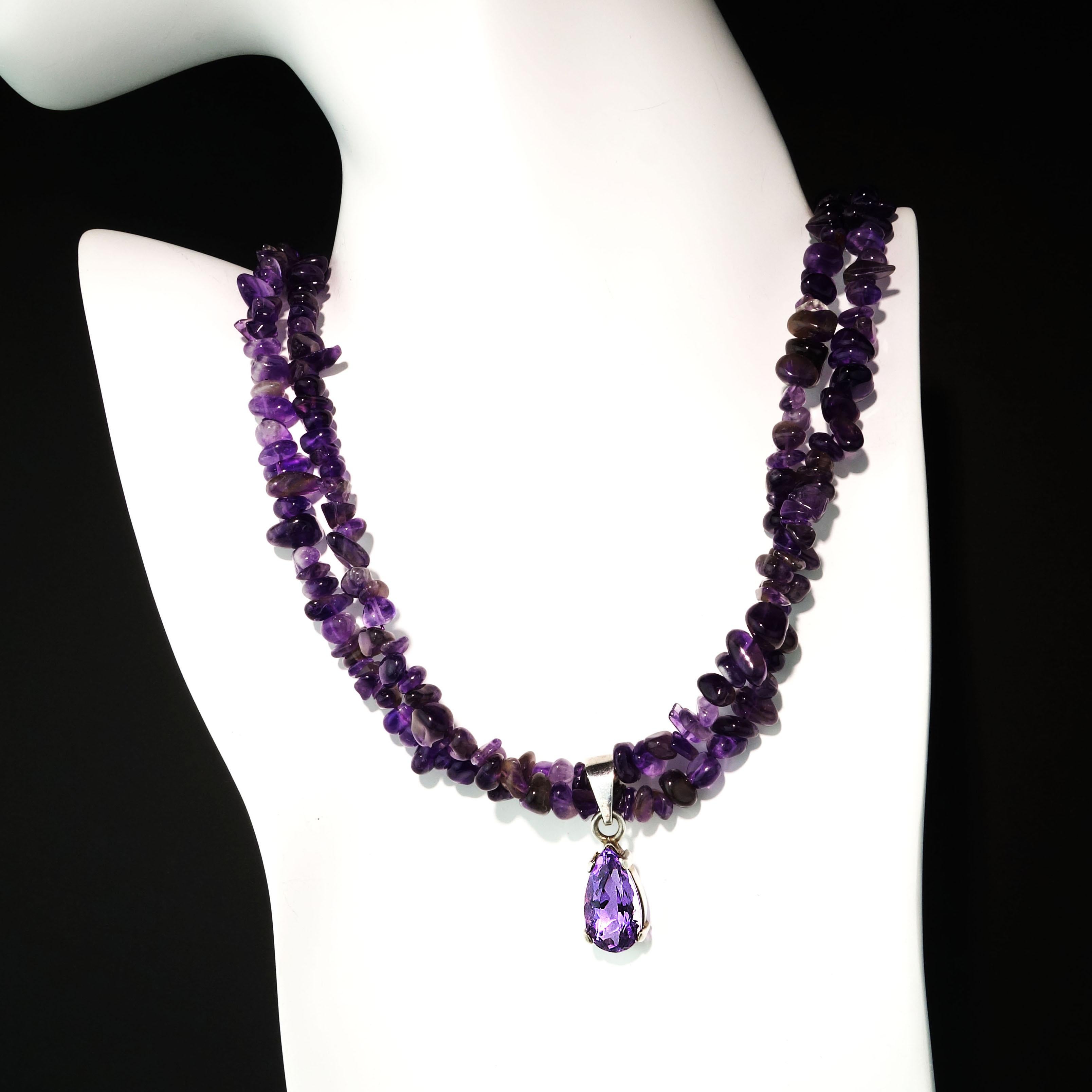 Women's Double Strand Amethyst Necklace with Amethyst Pendant February Birthstone