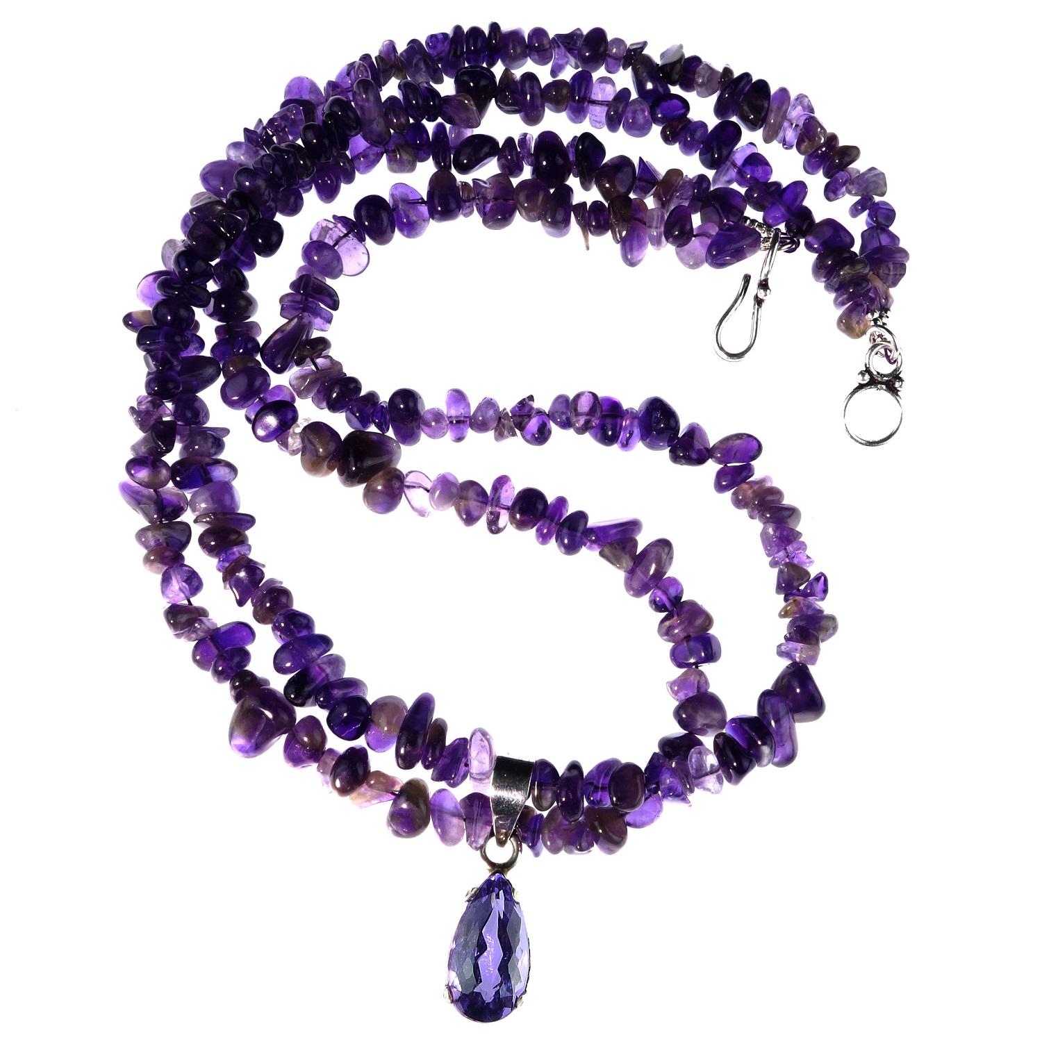 Double Strand Amethyst Necklace with Amethyst Pendant February Birthstone