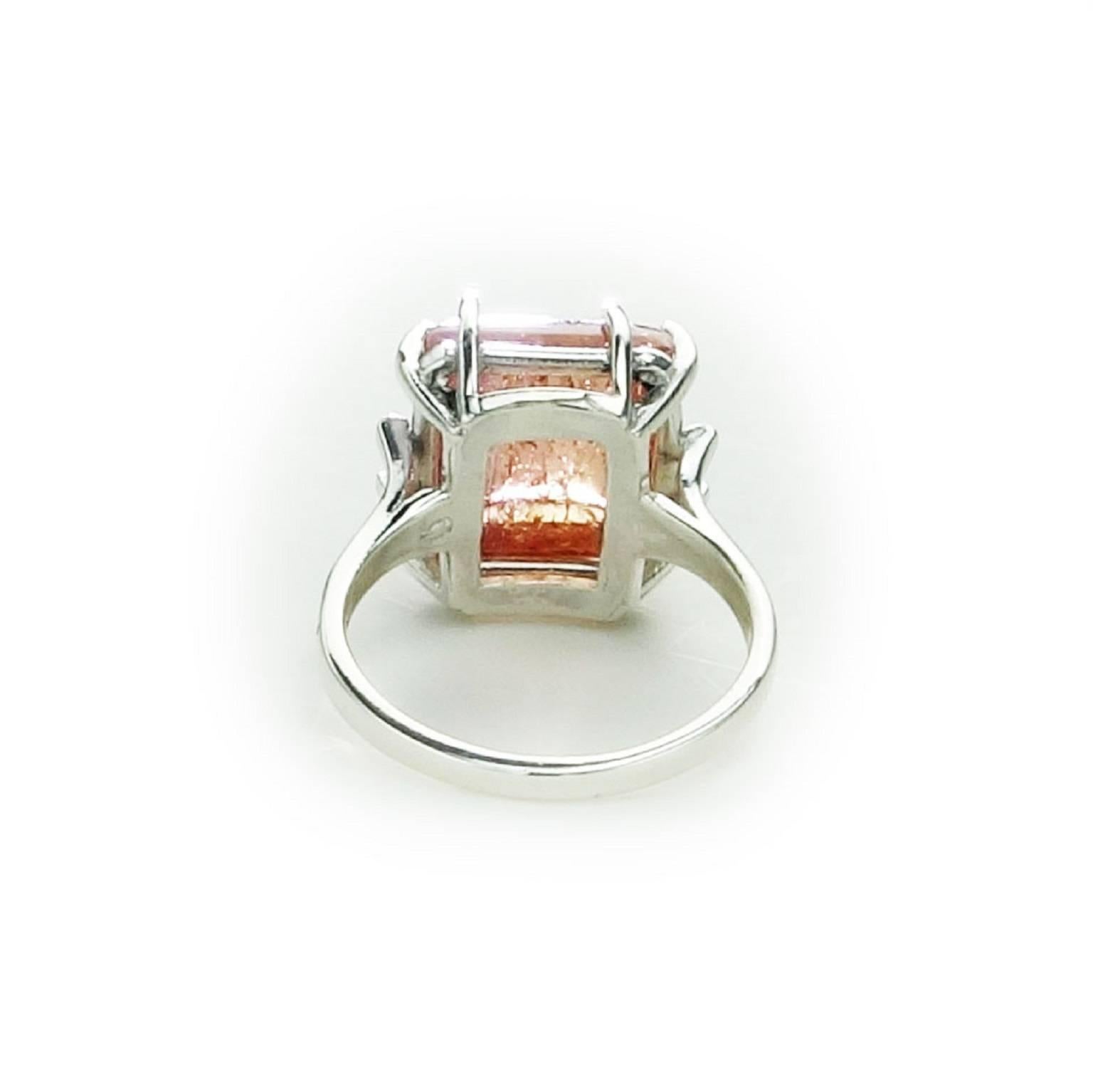 Pink/Orange Imperial Topaz Cabochon in Sterling Silver Ring 3
