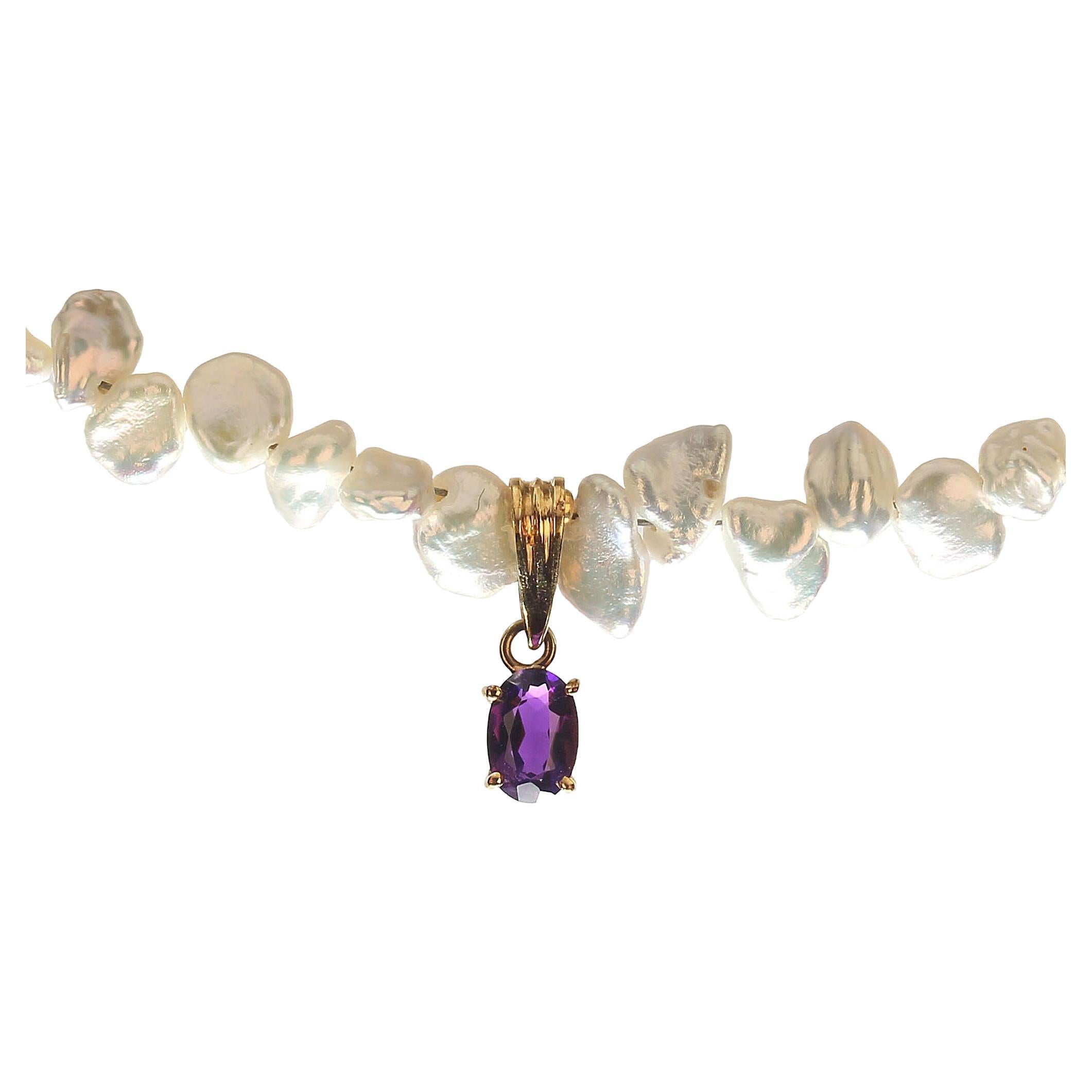 AJD Freshwater Pearl Necklace with Amethyst in 18K Yellow Gold