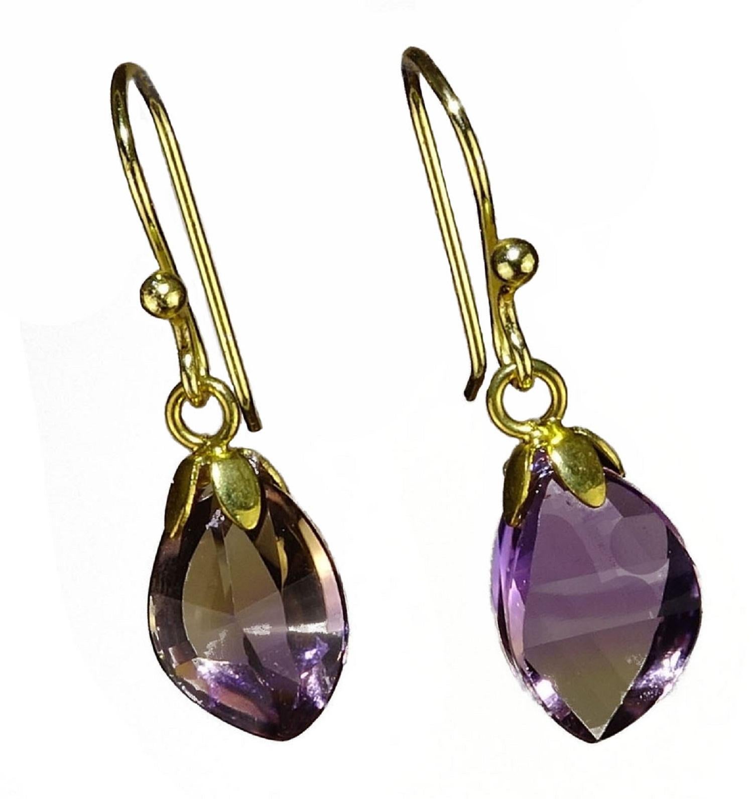 Mixed Cut AJD Faceted Free-Form Brazilian Ametrine Earrings on French Hooks