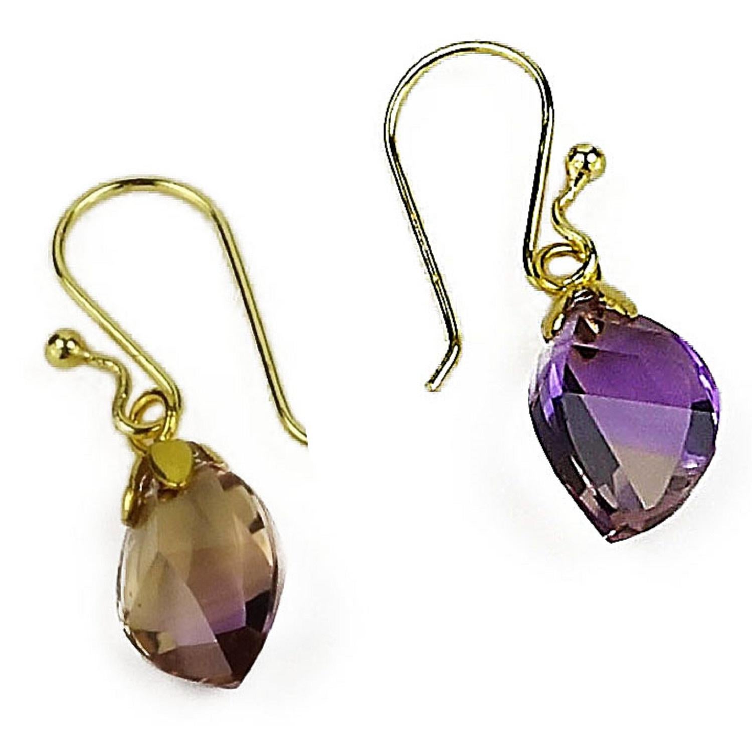 AJD Faceted Free-Form Brazilian Ametrine Earrings on French Hooks In New Condition In Raleigh, NC