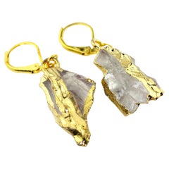 AJD Bold White Glittering Quartz Gold Plated Dangling Lever-back Earrings