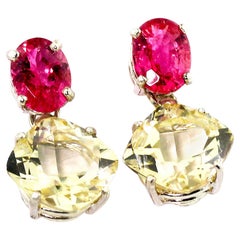AJD Squisito orecchino a goccia in argento con tormalina rosa e labradorite gialla brillante