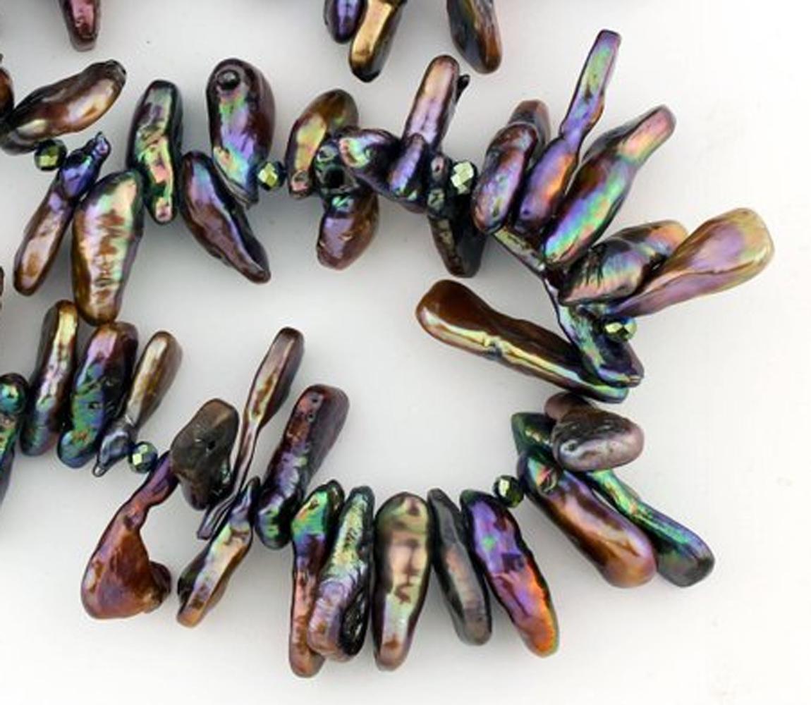 Gemjunky Dramatic Irridescent Abalone Cultured Fresh Water Keshi Pearl Necklace In New Condition In Raleigh, NC