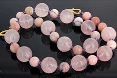 AJD Elegant Glowing Real Pink Opal, Rose Quartz & Bright Amethyst 19" Necklace