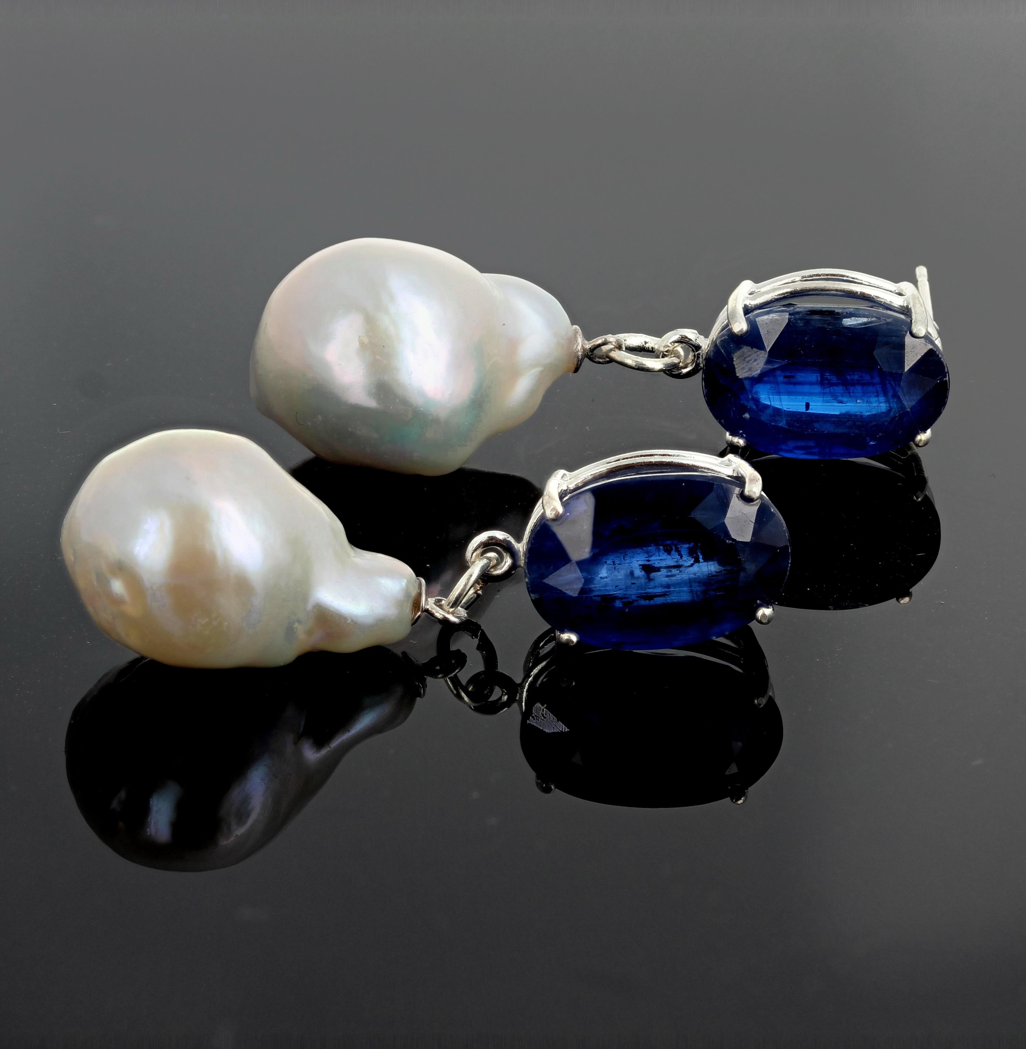 AJD Elegant Glowing Blue Kyanite & Baroque Pearl Drop 1.73