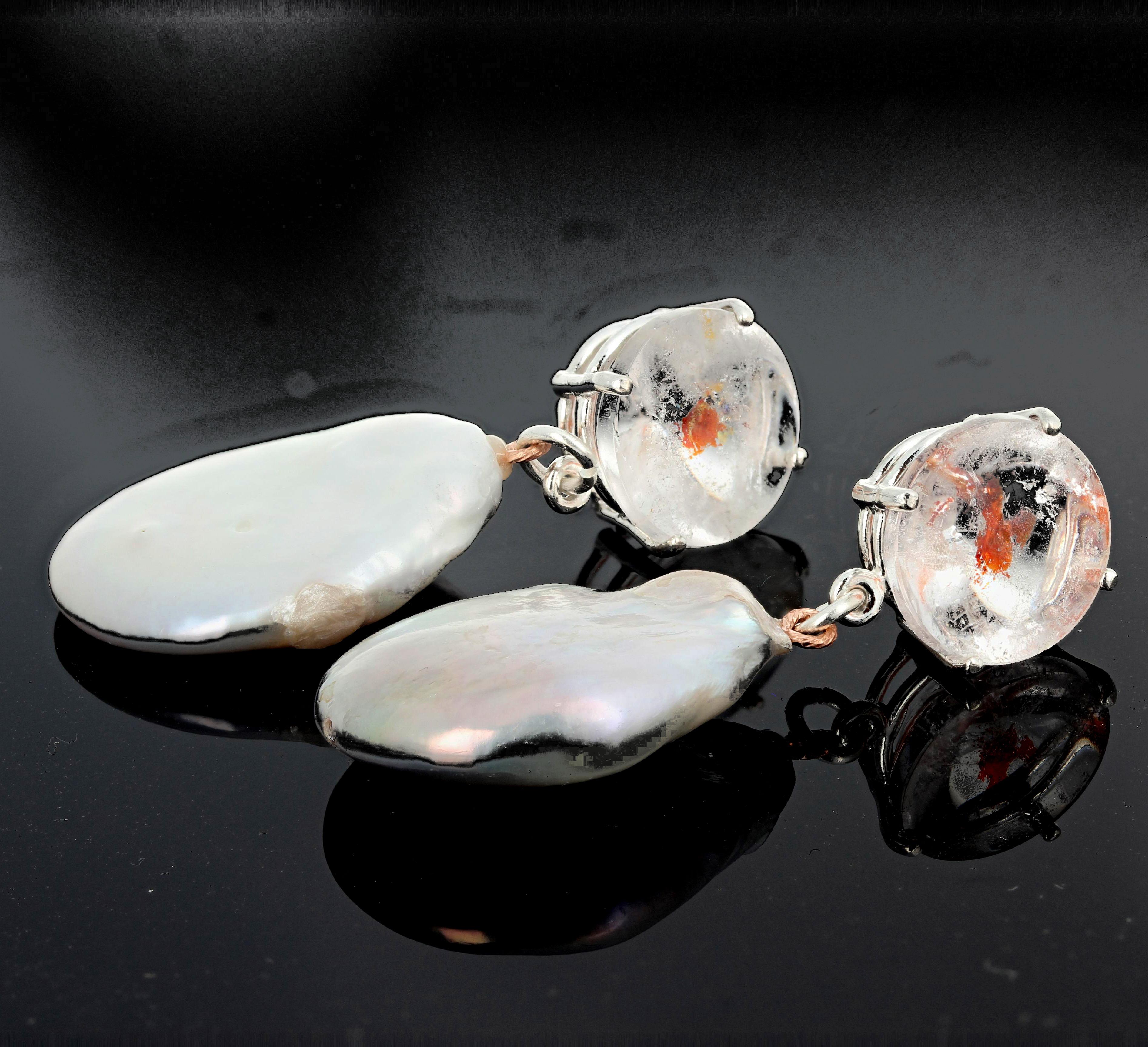 Mixed Cut AJD Rare Natural Glittering Translucent Corundum Gems&Pearl Stud Silver Earrings For Sale