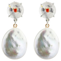 AJD Rare Natural Glittering Translucent &Pearl Stud Silver Earrings