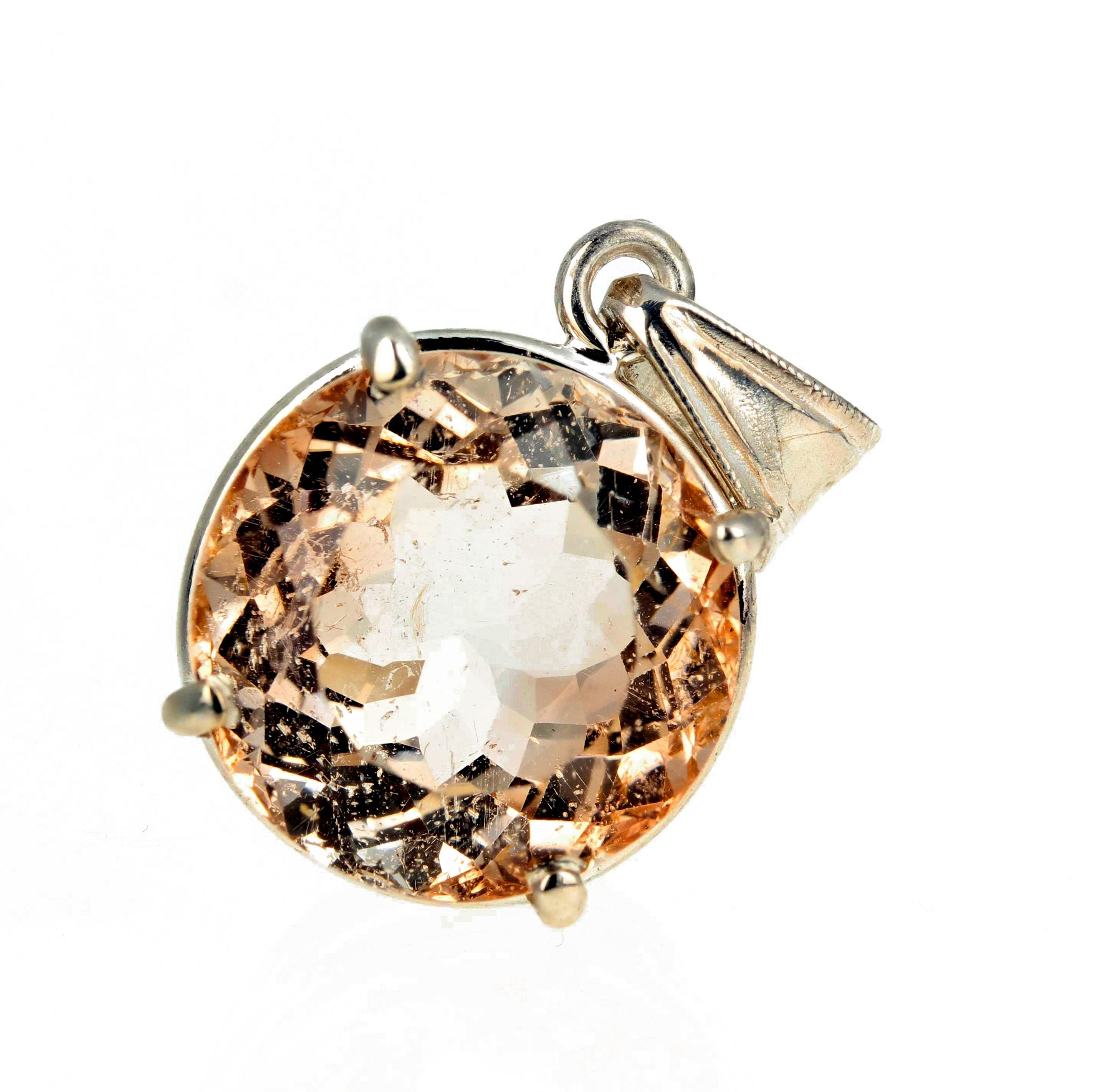Women's or Men's Gemjunky Rare Fiery 16 Cts Blush Pink Color Morganite Sterling Silver Pendant