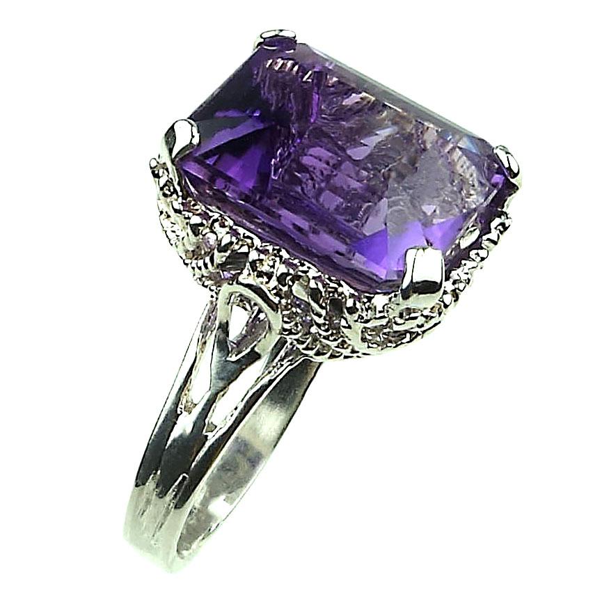 Amethyst Emerald Cut in Sterling Silver Ring February Birthstone 1