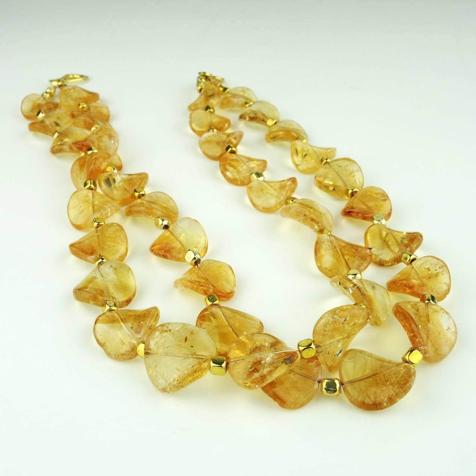Glowing Citrine Double Strand Necklace In Excellent Condition In Raleigh, NC