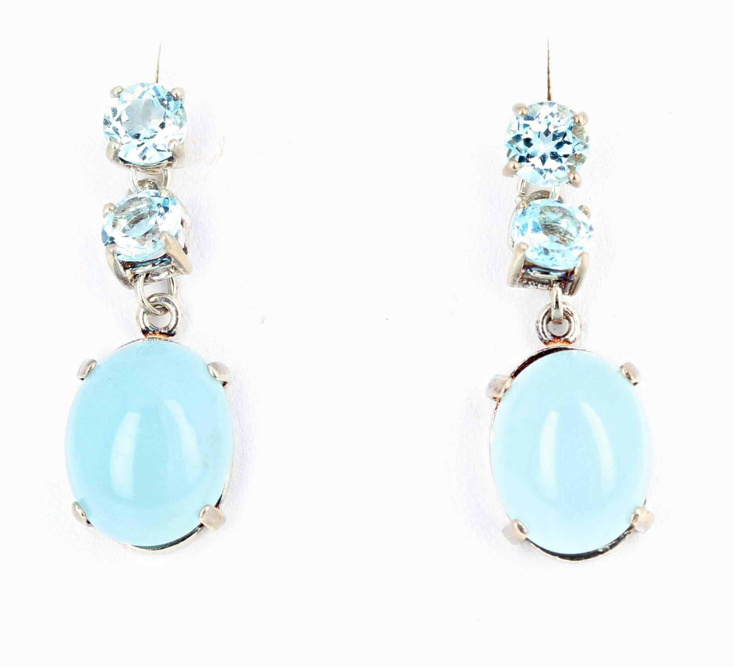 Women's Hadmade Unique Blue Topaz and Aquamarine Sterling Silver Dangle Stud Earrings