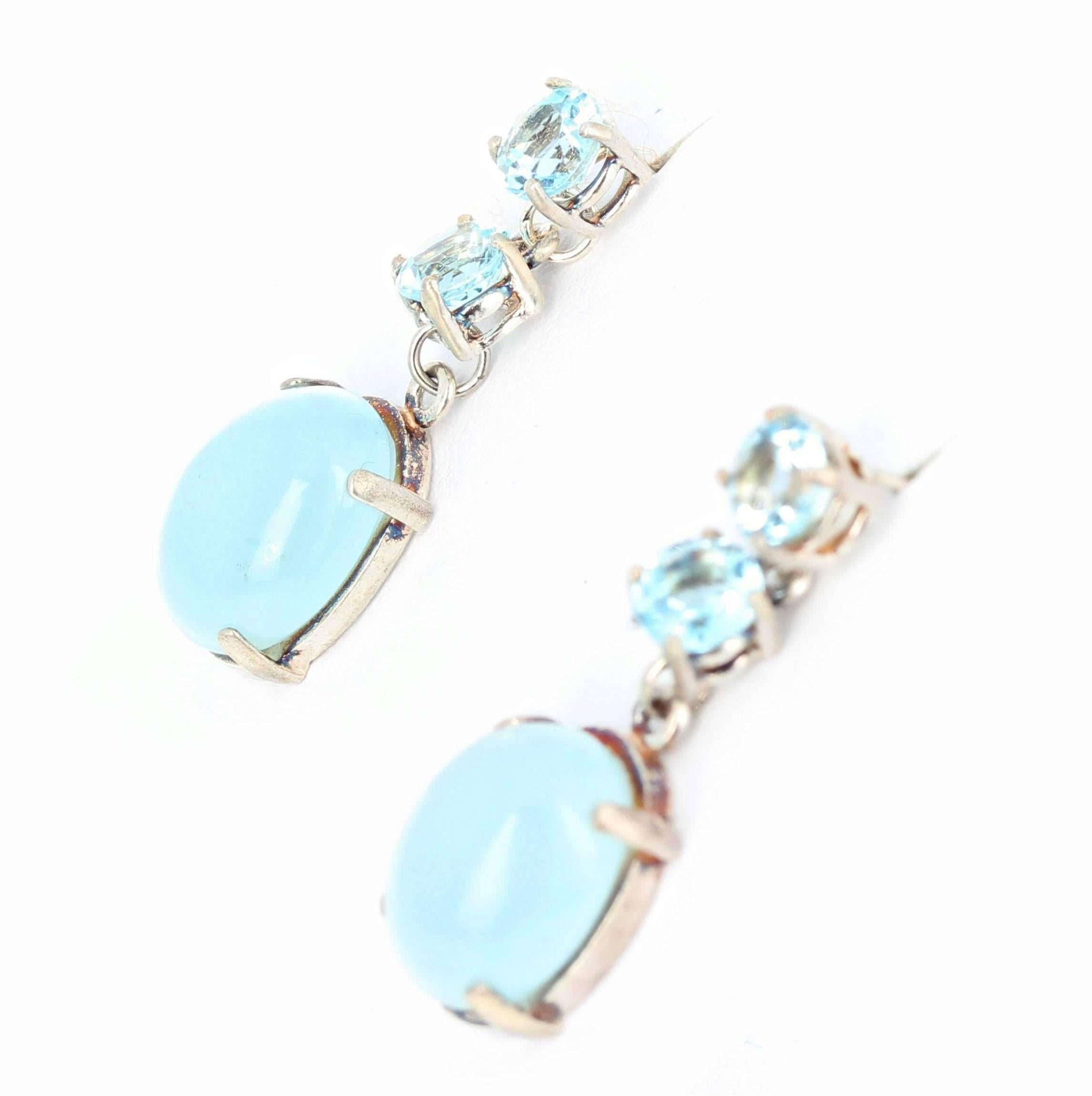 Hadmade Unique Blue Topaz and Aquamarine Sterling Silver Dangle Stud Earrings 1