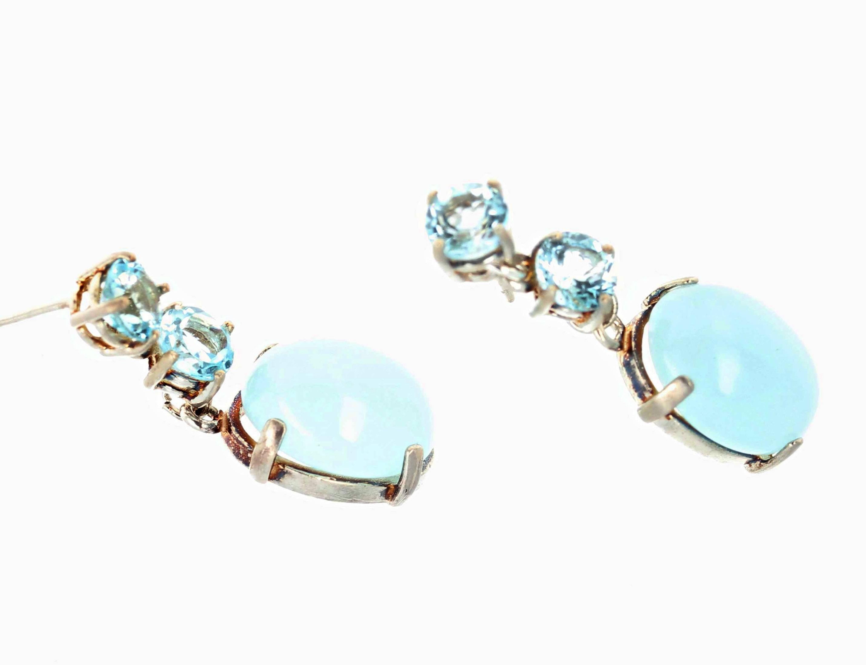 Hadmade Unique Blue Topaz and Aquamarine Sterling Silver Dangle Stud Earrings 2