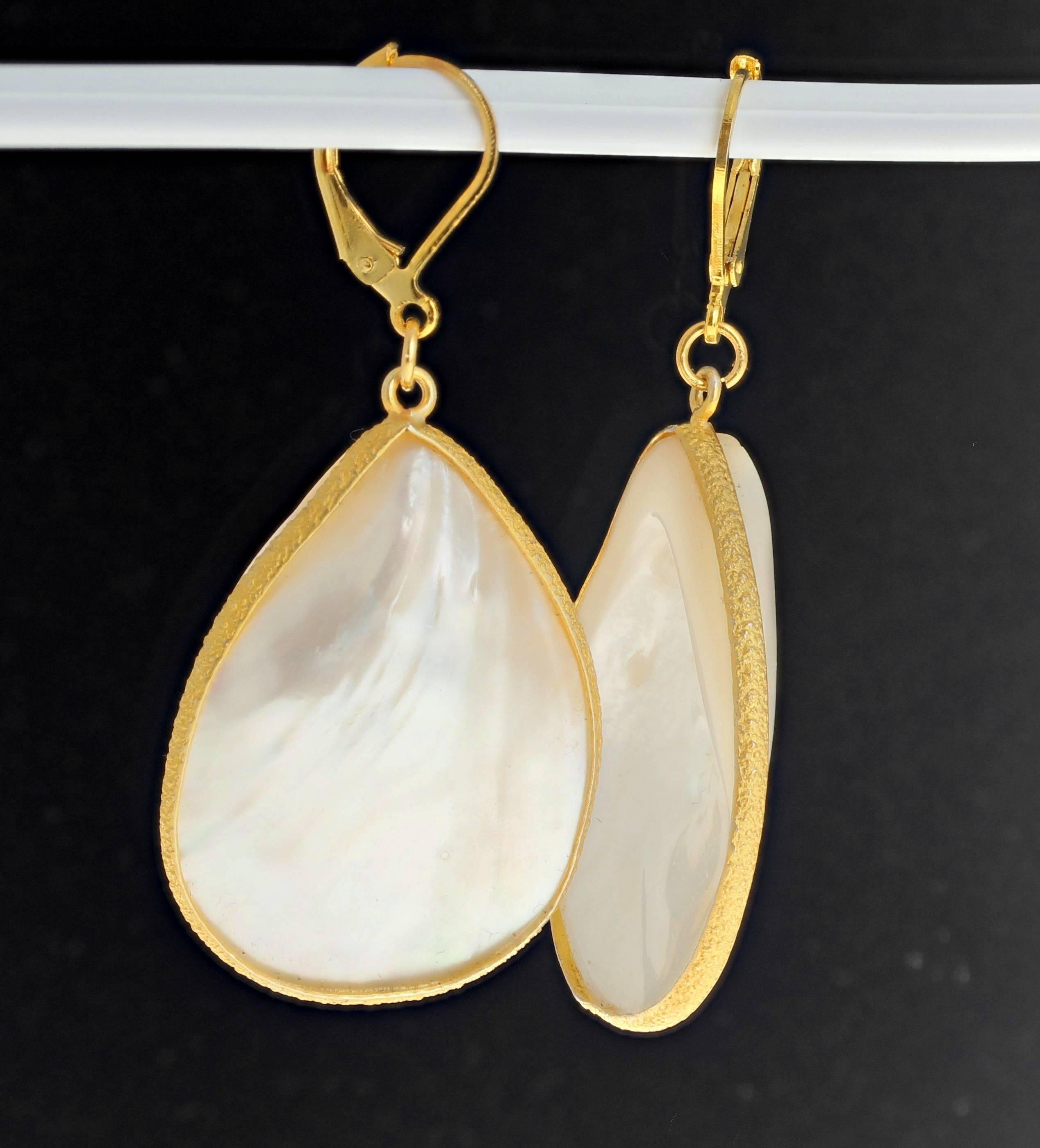 Pear Cut AJD Dangle Beautiful Stand-Out White Pearl Shell Lever Back Earrings