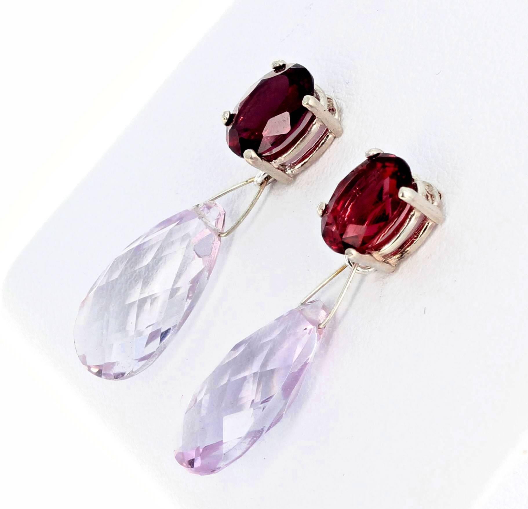 AJD Lovely 5.6Cts Rubelite Tourmaline & 9.8Ct Amethyst Drop Silver Earrings In New Condition For Sale In Raleigh, NC