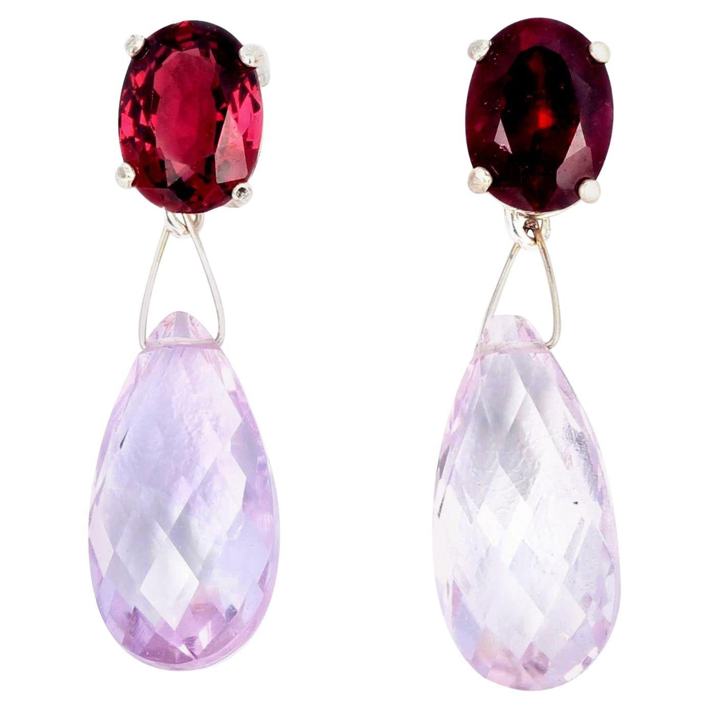 AJD Lovely 5.6Cts Rubelite Tourmaline & 9.8Ct Amethyst Drop Silver Earrings
