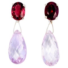 AJD Preciosos Pendientes de Plata con Gota de Turmalina Rubelita de 5,6Cts y Amatista de 9,8Cts