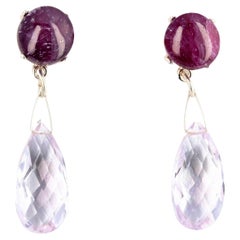 AJD Elegant 8.6Cts Ruby & 26.9Cts Rose of France Amethyst Silver Earrings