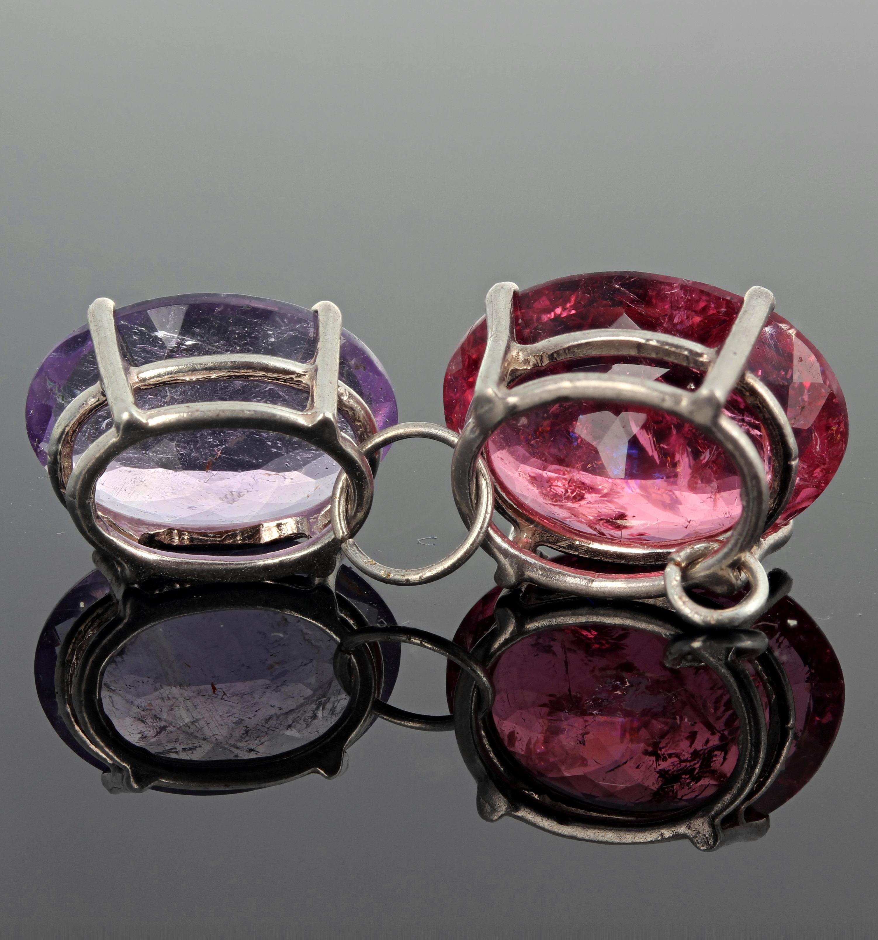 Gemjunky Candy Color 8Cts Red Tourmaline & 5Cts Purple Tourmaline Silver Pendant In New Condition In Raleigh, NC