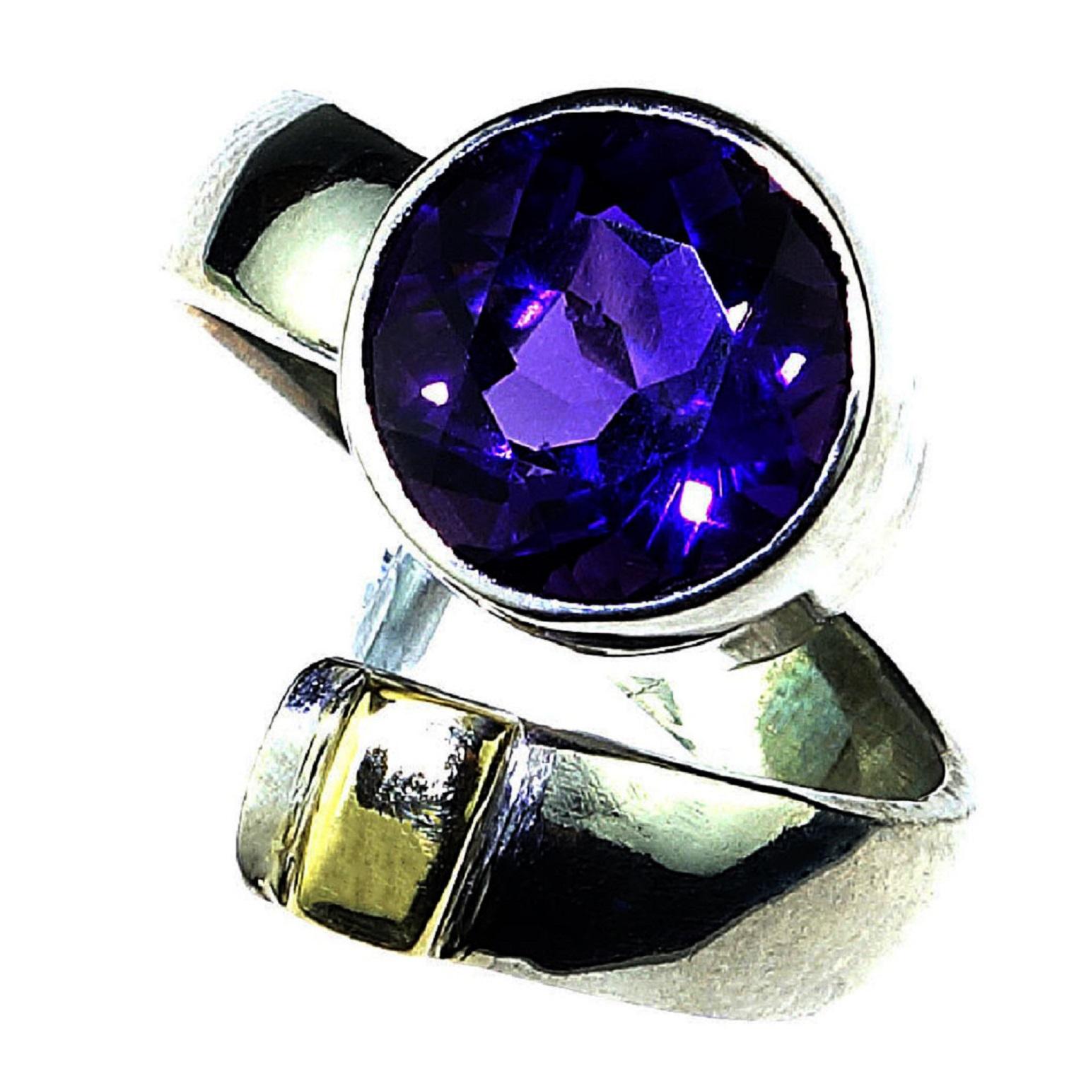 AJD Crossover Amethyst and Sterling Silver Ring with 14K gold accent  
