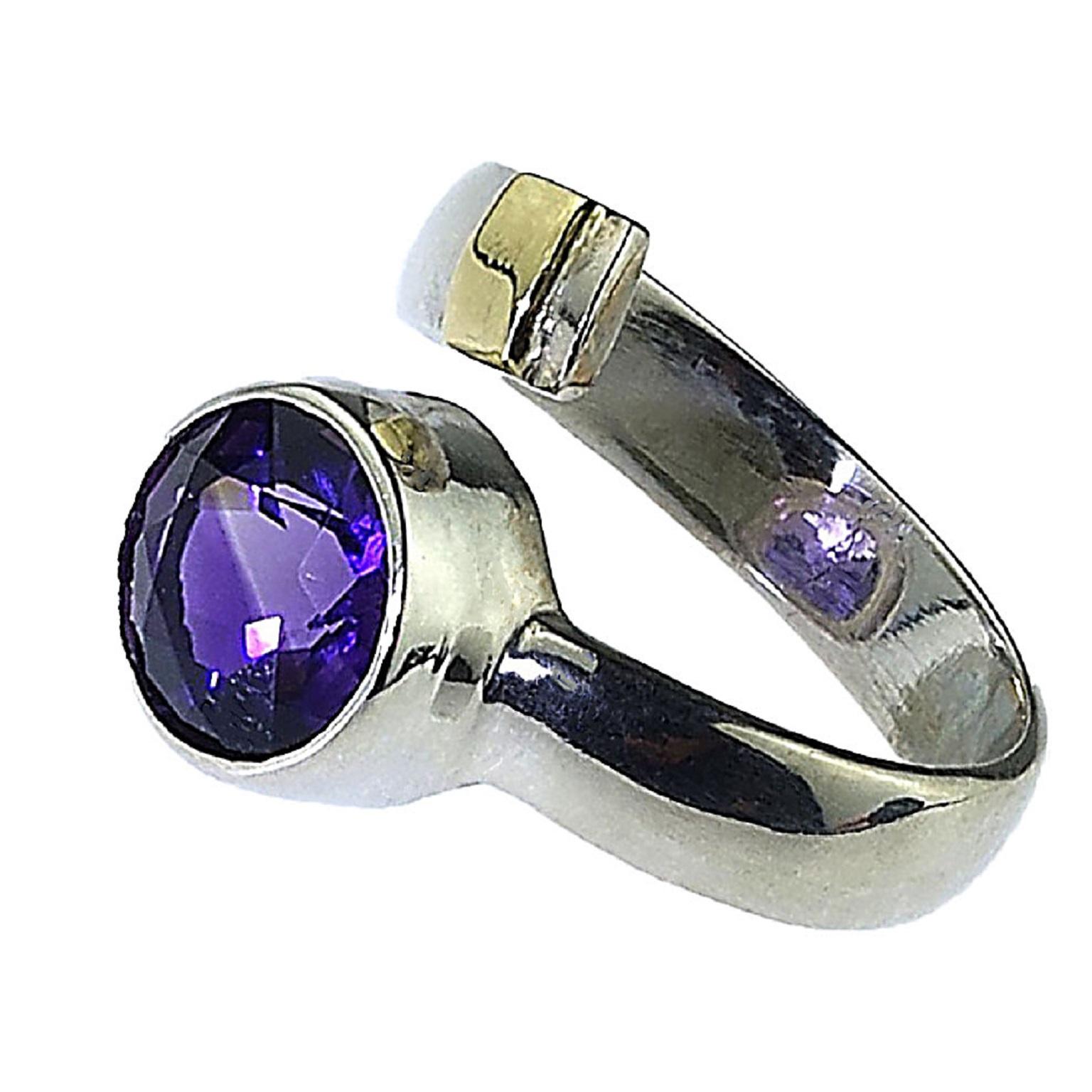 Women's AJD Crossover Amethyst and Sterling Silver Ring with 14K gold accent  