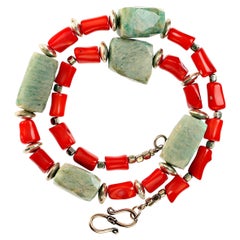 AJD Amazing Amazonite and Orange Bamboo Coral Necklace  Great Gift!!