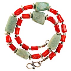 AJD Amazing Amazonite and Orange Bamboo Coral Necklace Great Gift!!