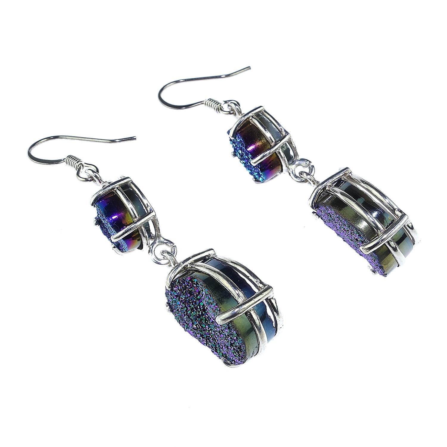 Bead AJD Sparkly Teal and Purple Druzy Dangle Earrings 