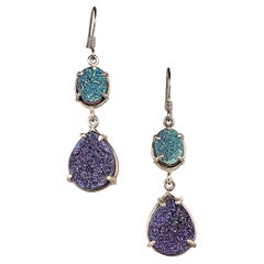 AJD Sparkly Teal and Purple Druzy Dangle Earrings 