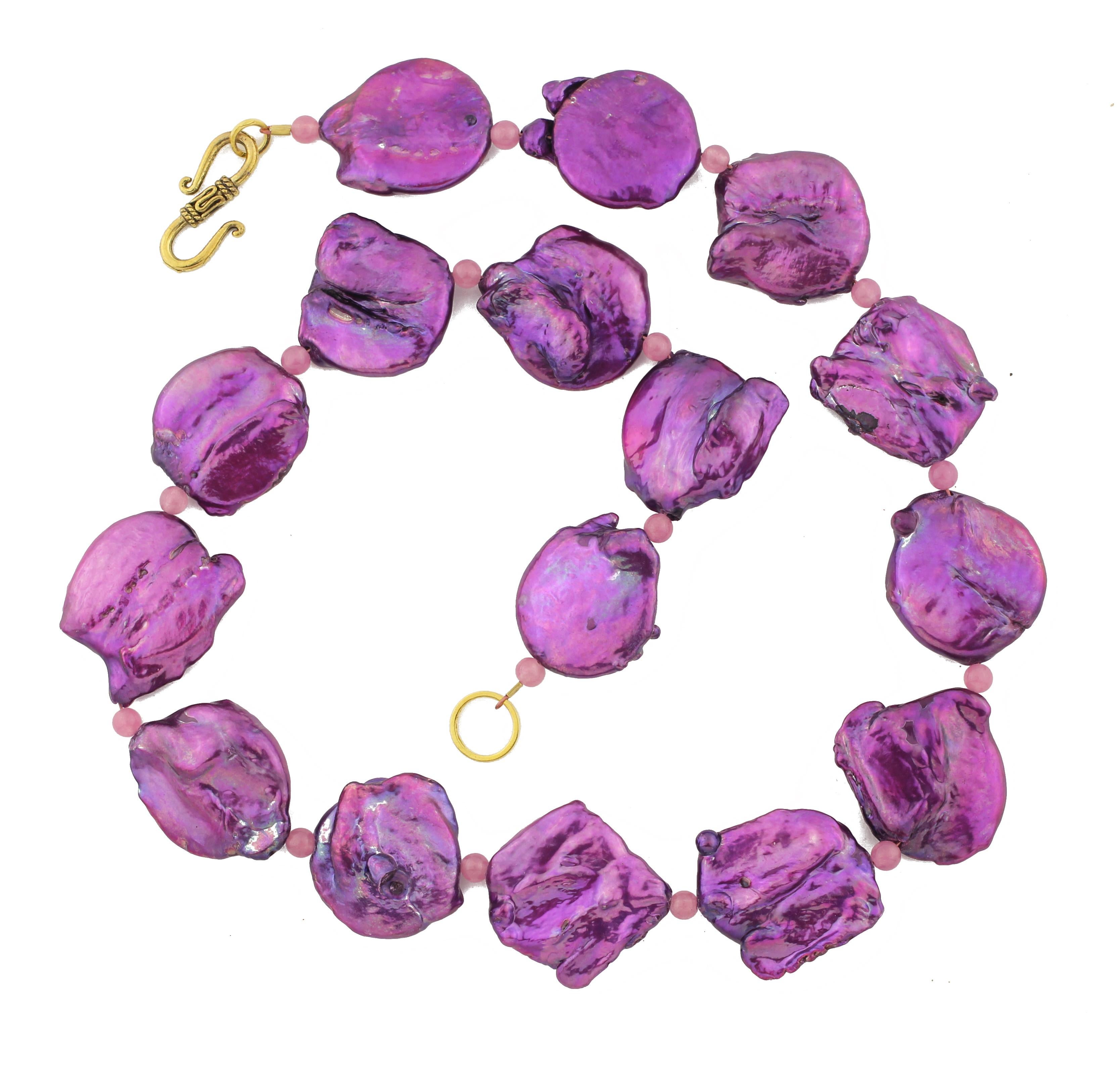 AJD PinkyPurple Amethyst Colored Coin Pearls & Rose of France 19" Necklace