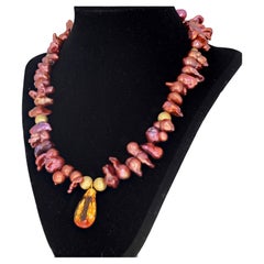 AJD Sofisticado 29Ct Fiery Pear Cut Clear Citrine& DRAMATIC Pearl 19" Collar
