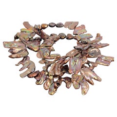 AJD Irridescent Dazzling Artistic Large Unique Copper Pearl Leaf 22" Necklace