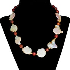 AJD Dramatic REAL Coin Pearls &Coppery Color Cultured Pearls 18" Necklace