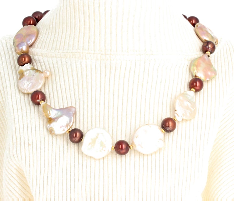 Unique Coin Pearls and Copper Pearls Necklace For Sale at 1stdibs