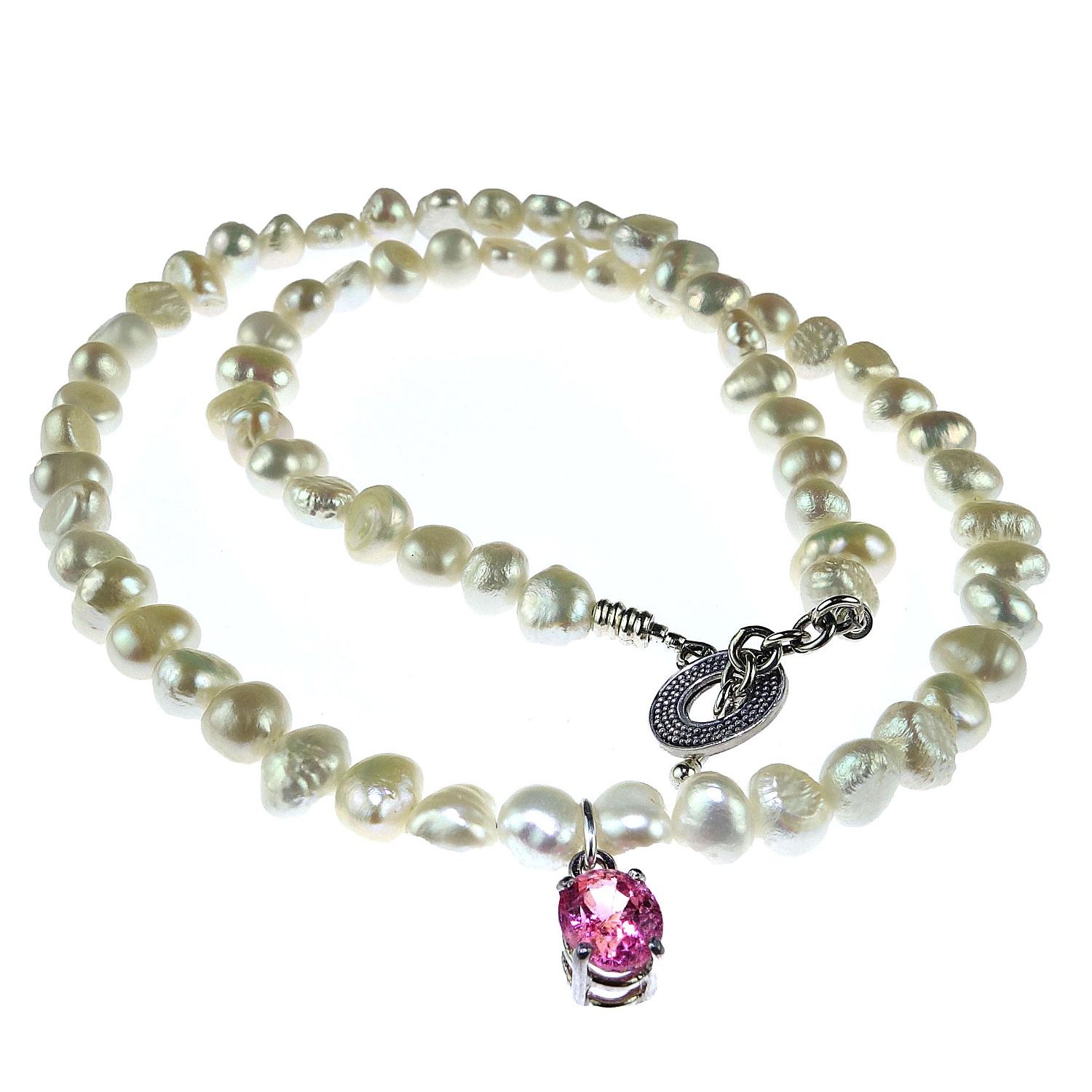 AJD White Pearl Choker Necklace with Pink Spinel
