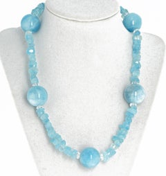 AJD Exquisite Elegant Natural Blue 19" Aquamarine Necklace