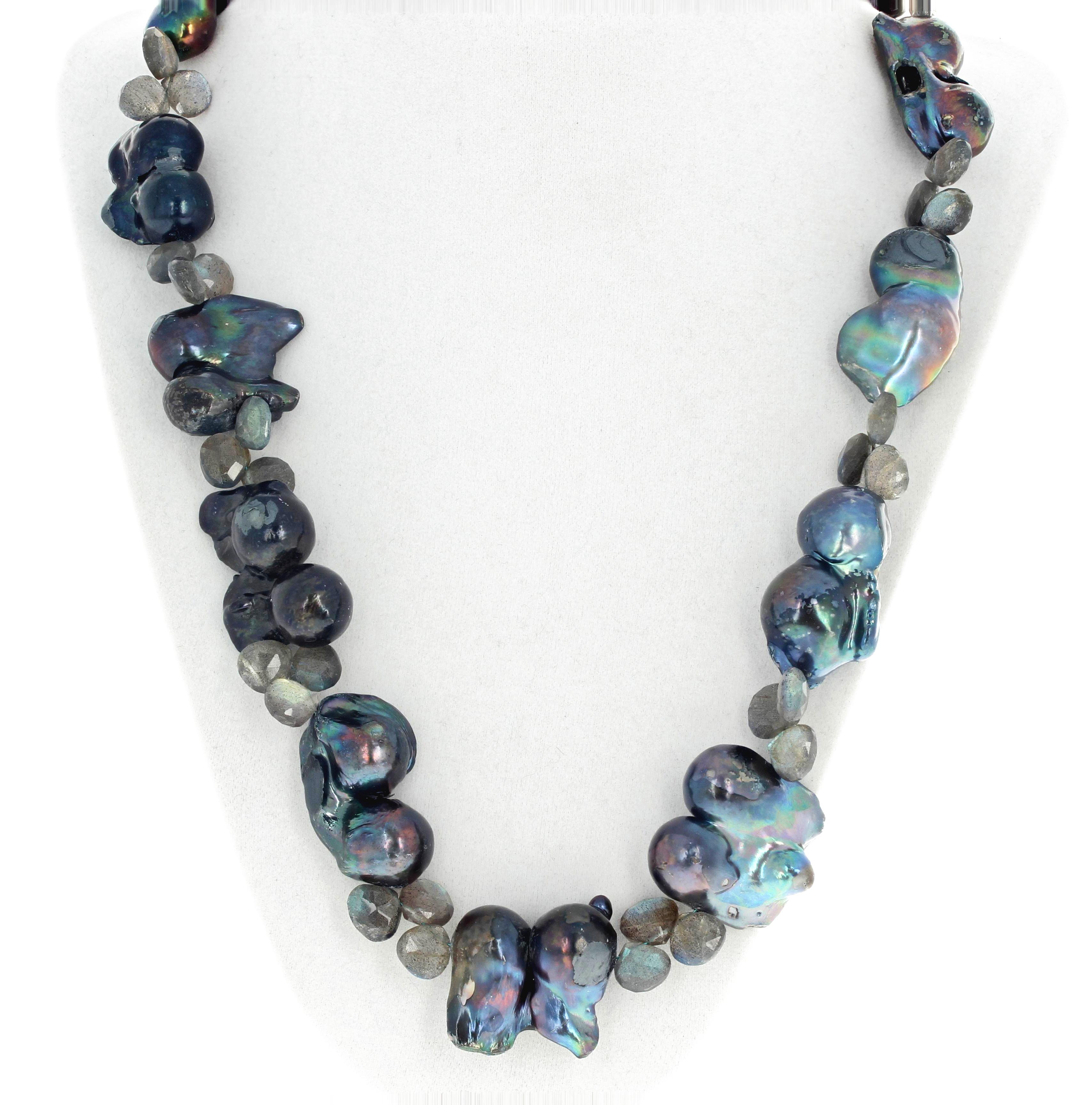 Peacock Pearls and Labradorite Necklace 2